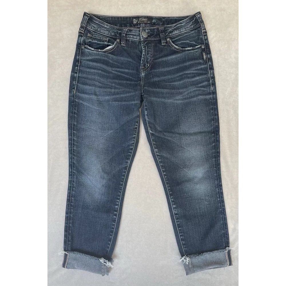 Silver Jeans Women's 28x24 Blue Aiko High‎ Capri Stretch Measures 29x24